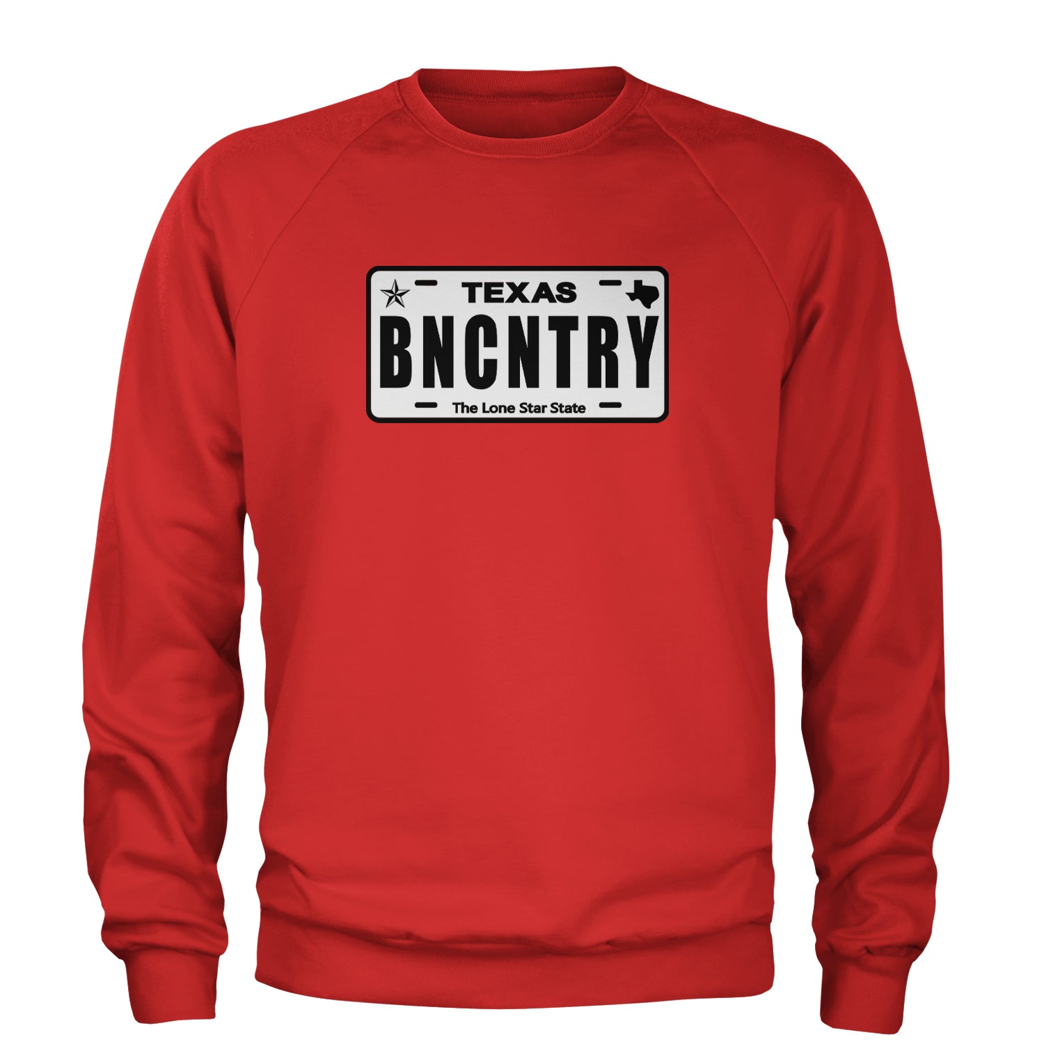 Texas License Plate BNCNTRY Adult Crewneck Sweatshirt Red