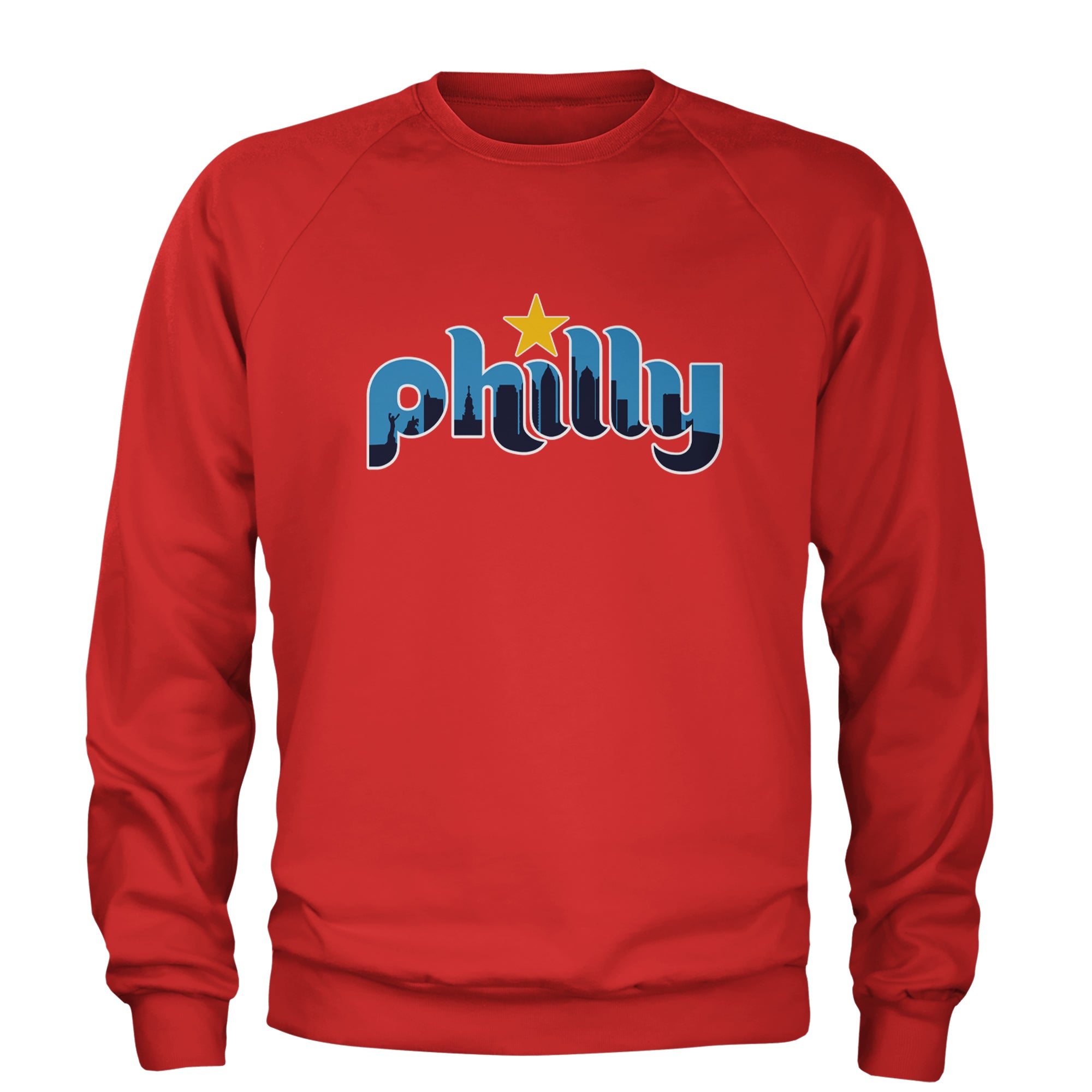 Skyline Philly Philadelphia Adult Crewneck Sweatshirt Red