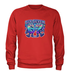 Six Seven 67 Retro Pixel Buddies Adult Crewneck Sweatshirt Red