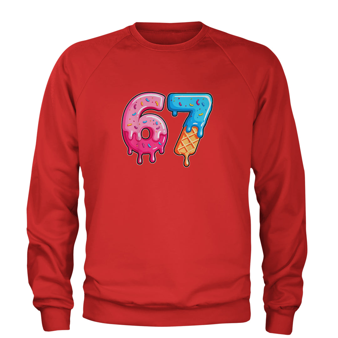 67 Dripping Ice Cream Donut Melt Adult Crewneck Sweatshirt Red