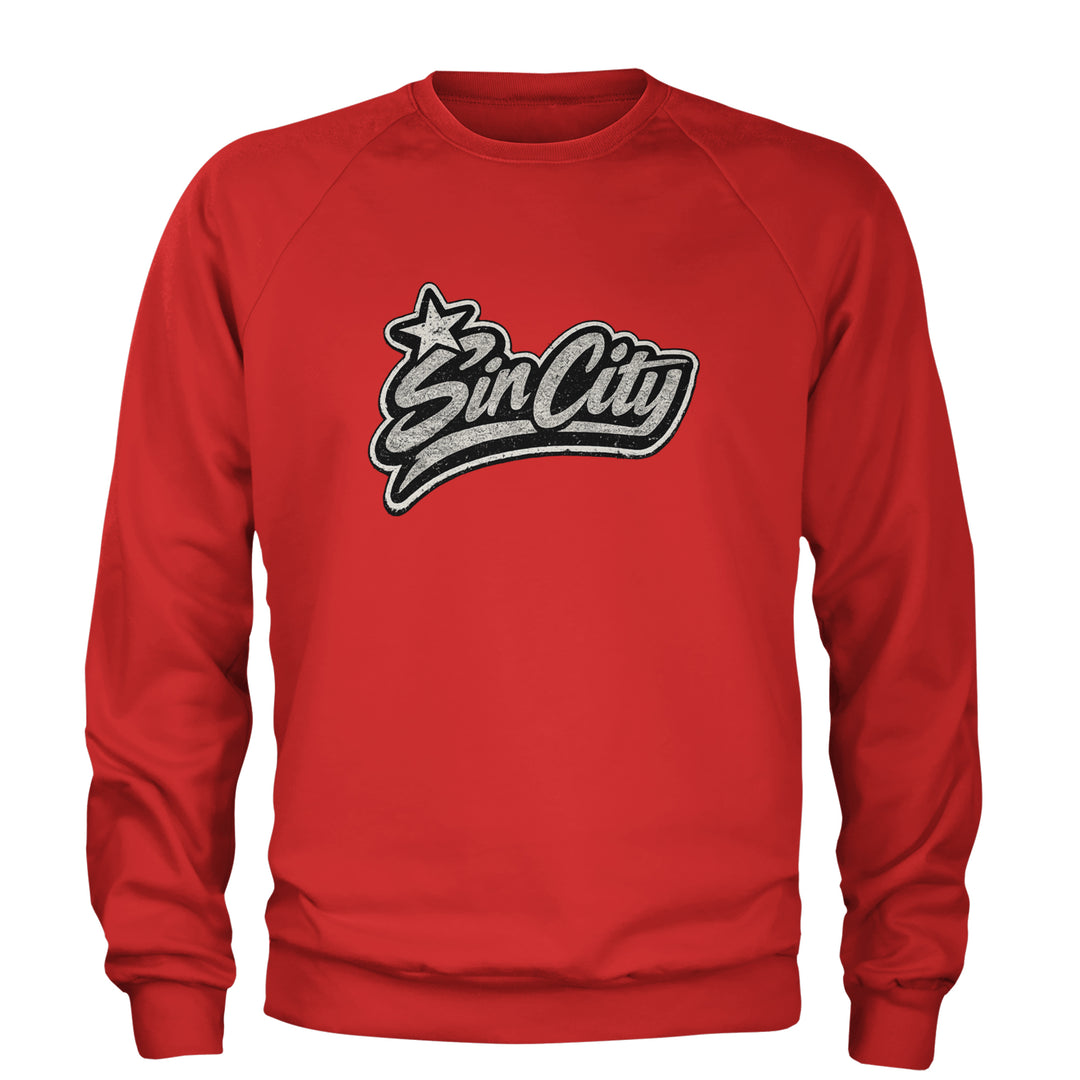 Sin City Vegas Retro Vintage Adult Crewneck Sweatshirt Red