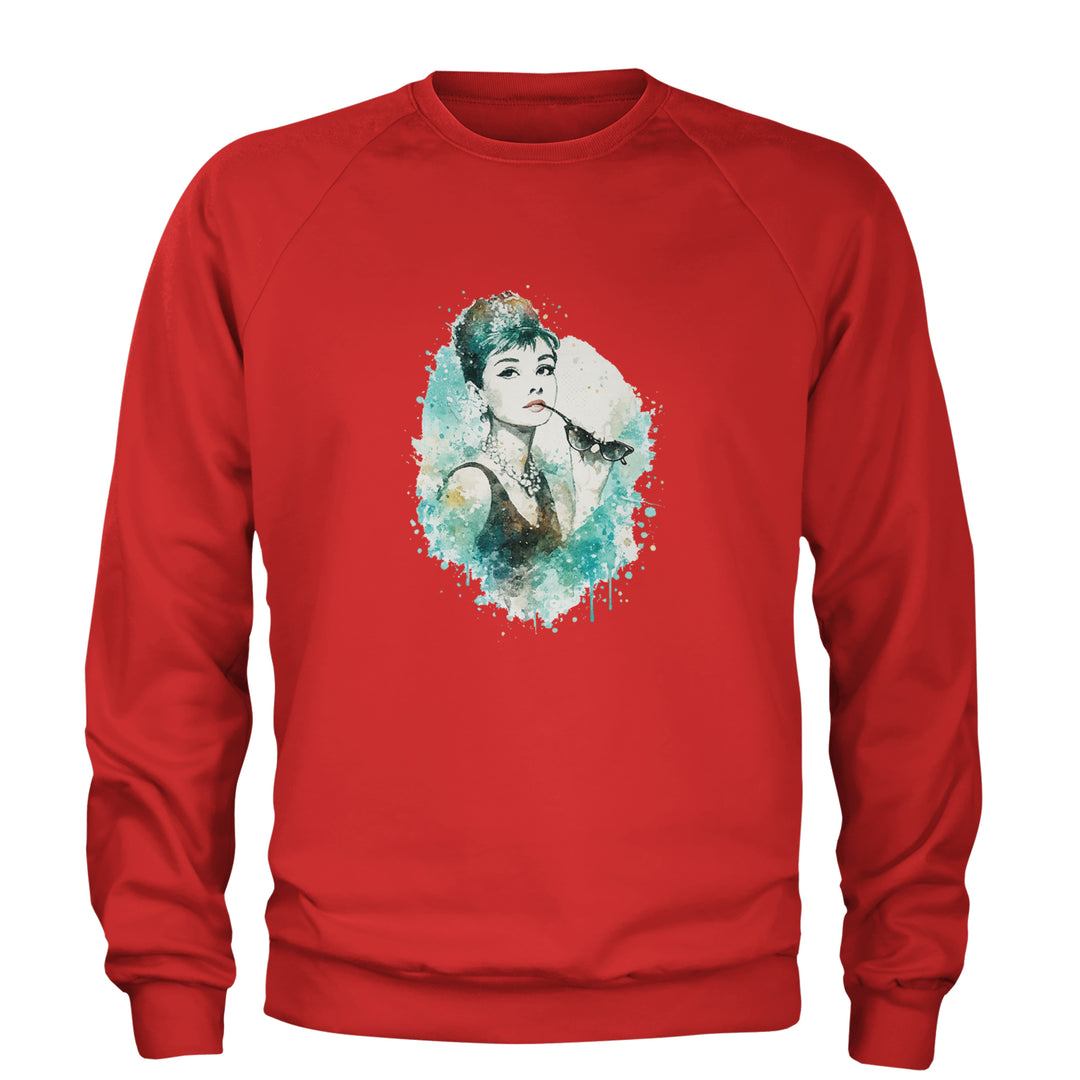Mrs. Herpburn Iconic Watercolors Adult Crewneck Sweatshirt Red