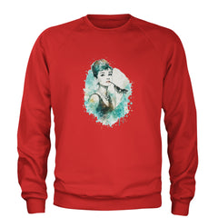 Mrs. Herpburn Iconic Watercolors Adult Crewneck Sweatshirt Red