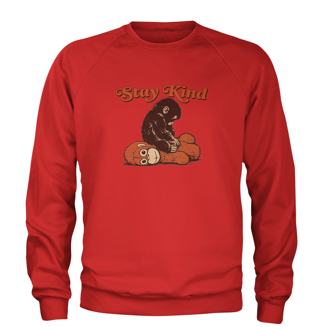 Punch Stay Kind Macaque Adult Crewneck Sweatshirt Red