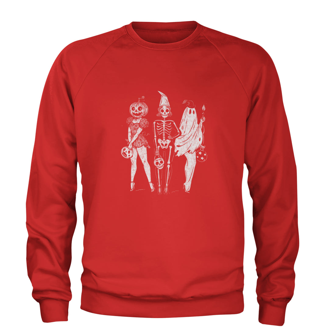 Vintage Spooky Squad Pinup Halloween Design Adult Crewneck Sweatshirt Red
