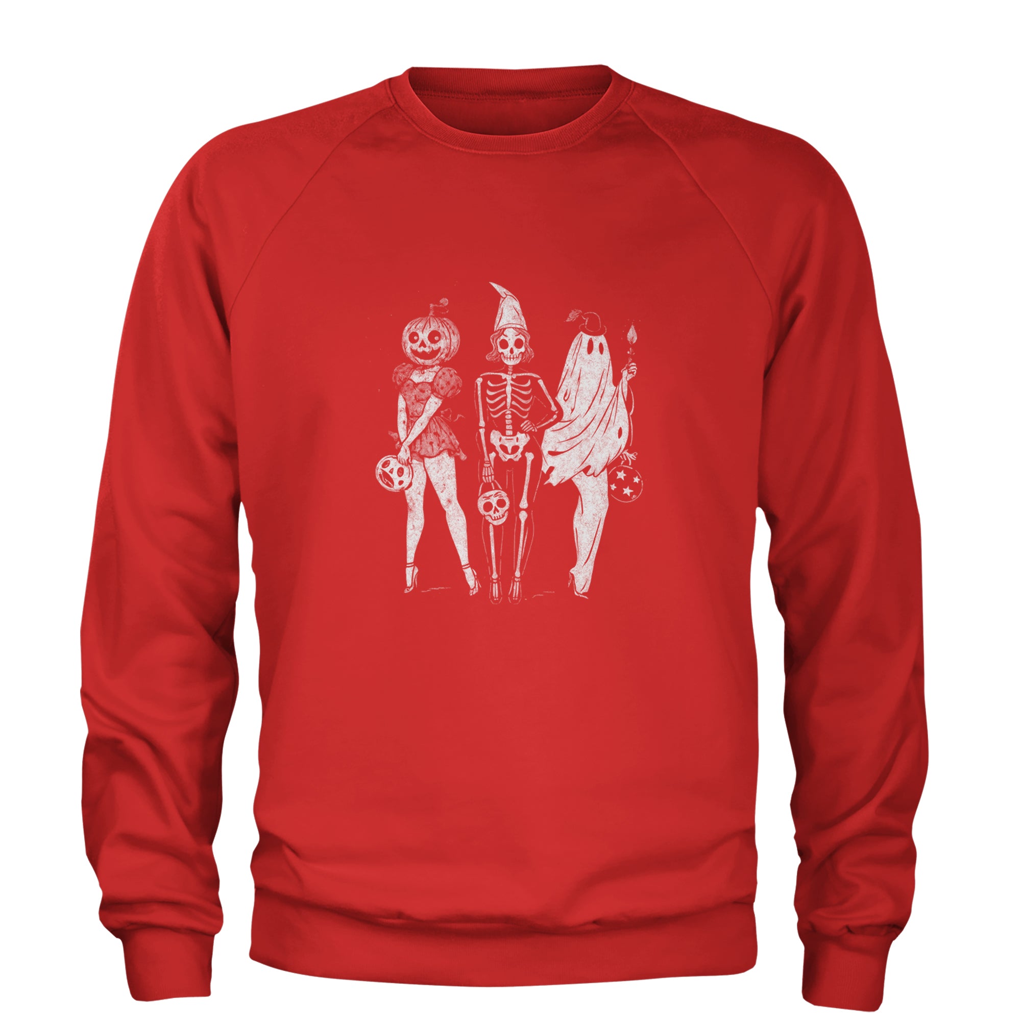 Vintage Spooky Squad Pinup Halloween Design Adult Crewneck Sweatshirt Red
