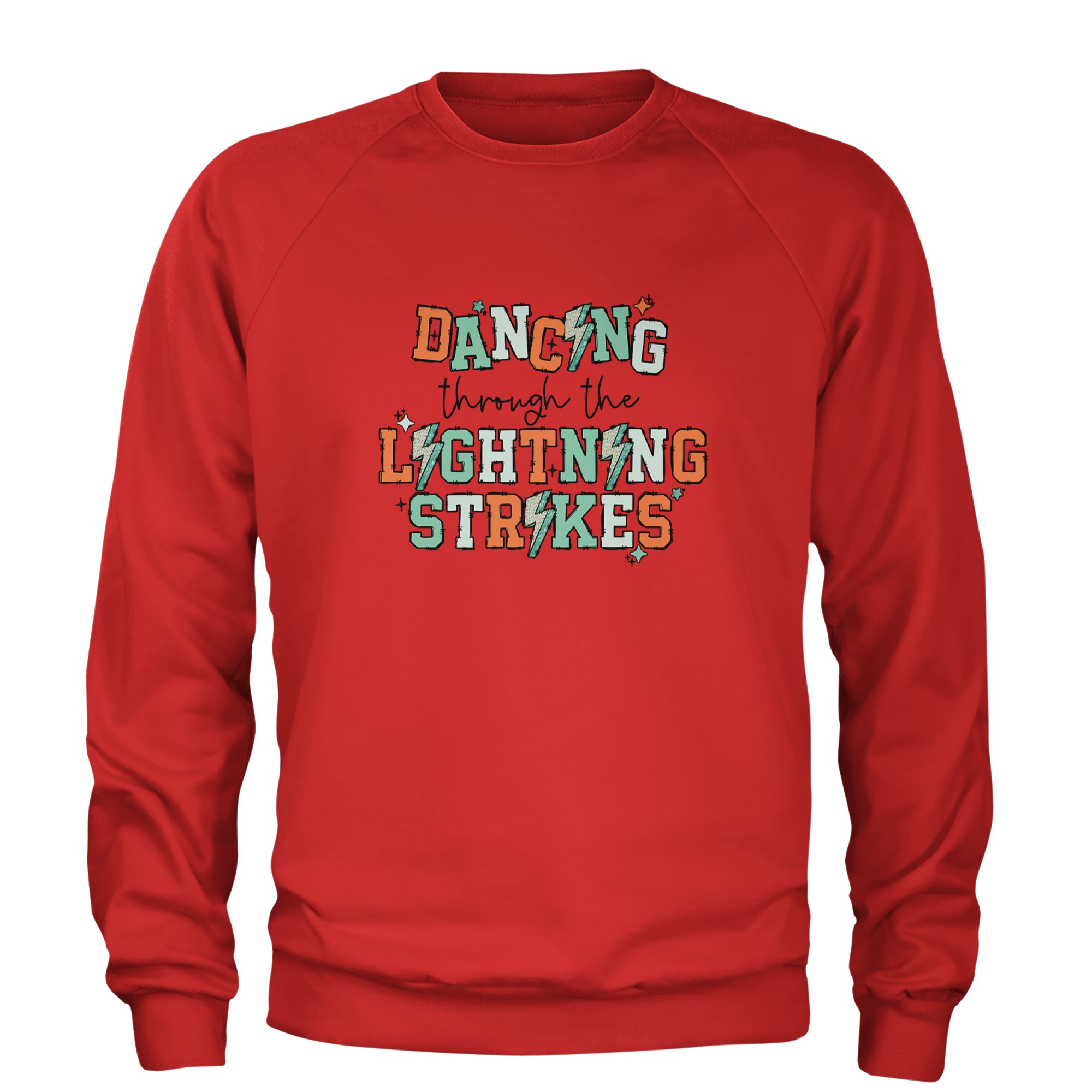 Dancing Through The Lightning Strikes Adult Crewneck Sweatshirt Red