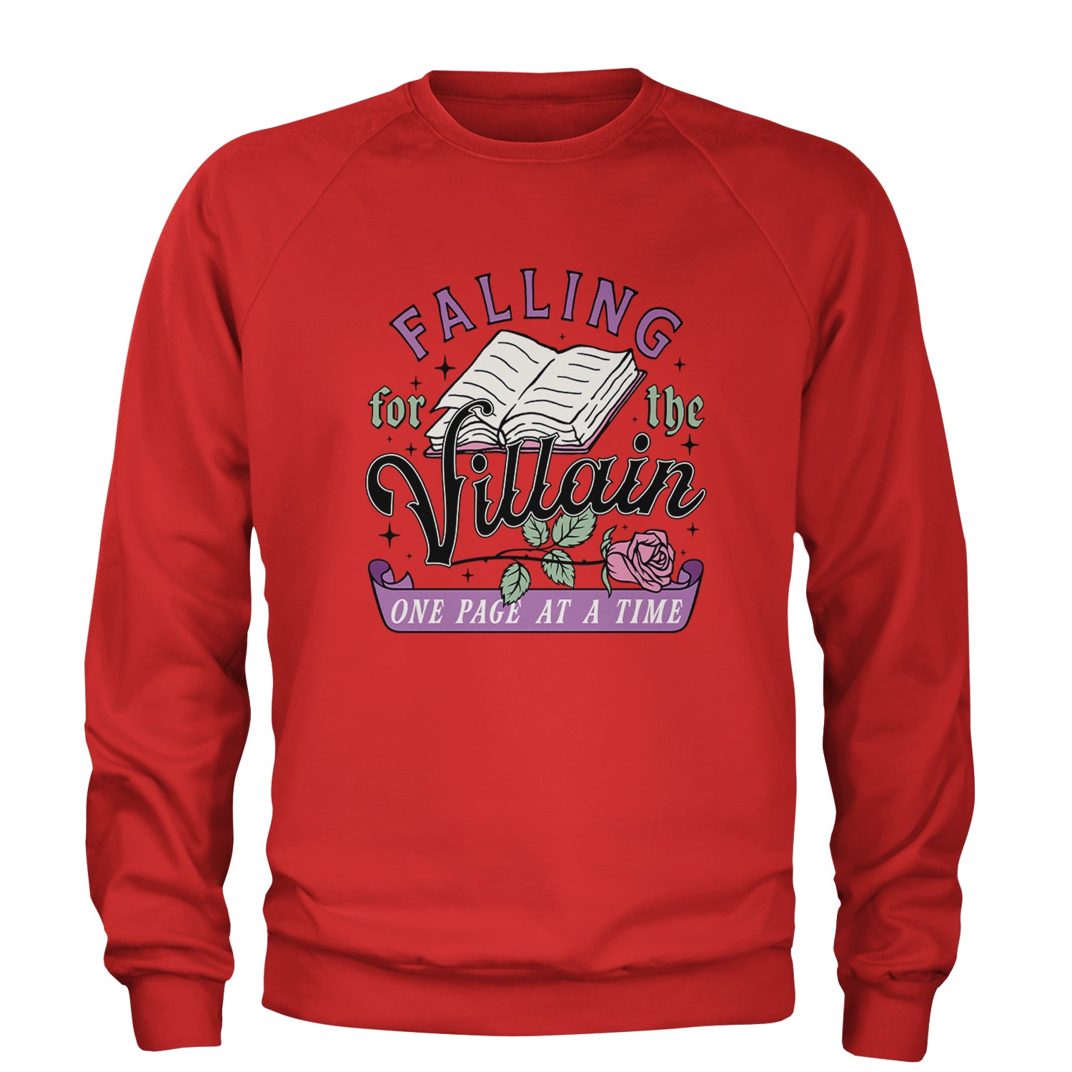 Falling For The Villain One Page At A Time Adult Crewneck Sweatshirt Red