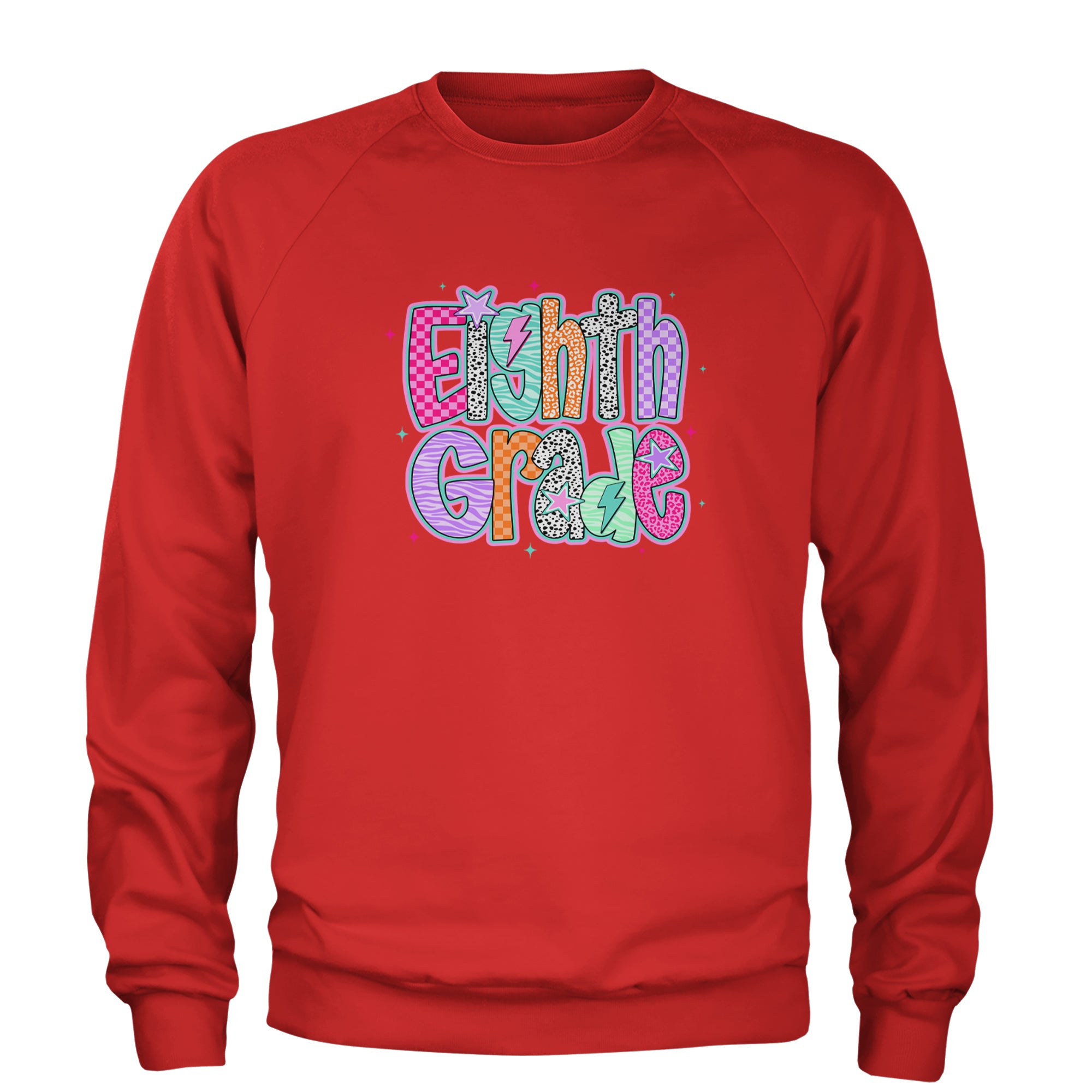 Eighth Grade Energy Colorful Back to School Adult Crewneck Sweatshirt Red