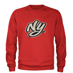 NYC New York City Grunge Street Adult Crewneck Sweatshirt Red