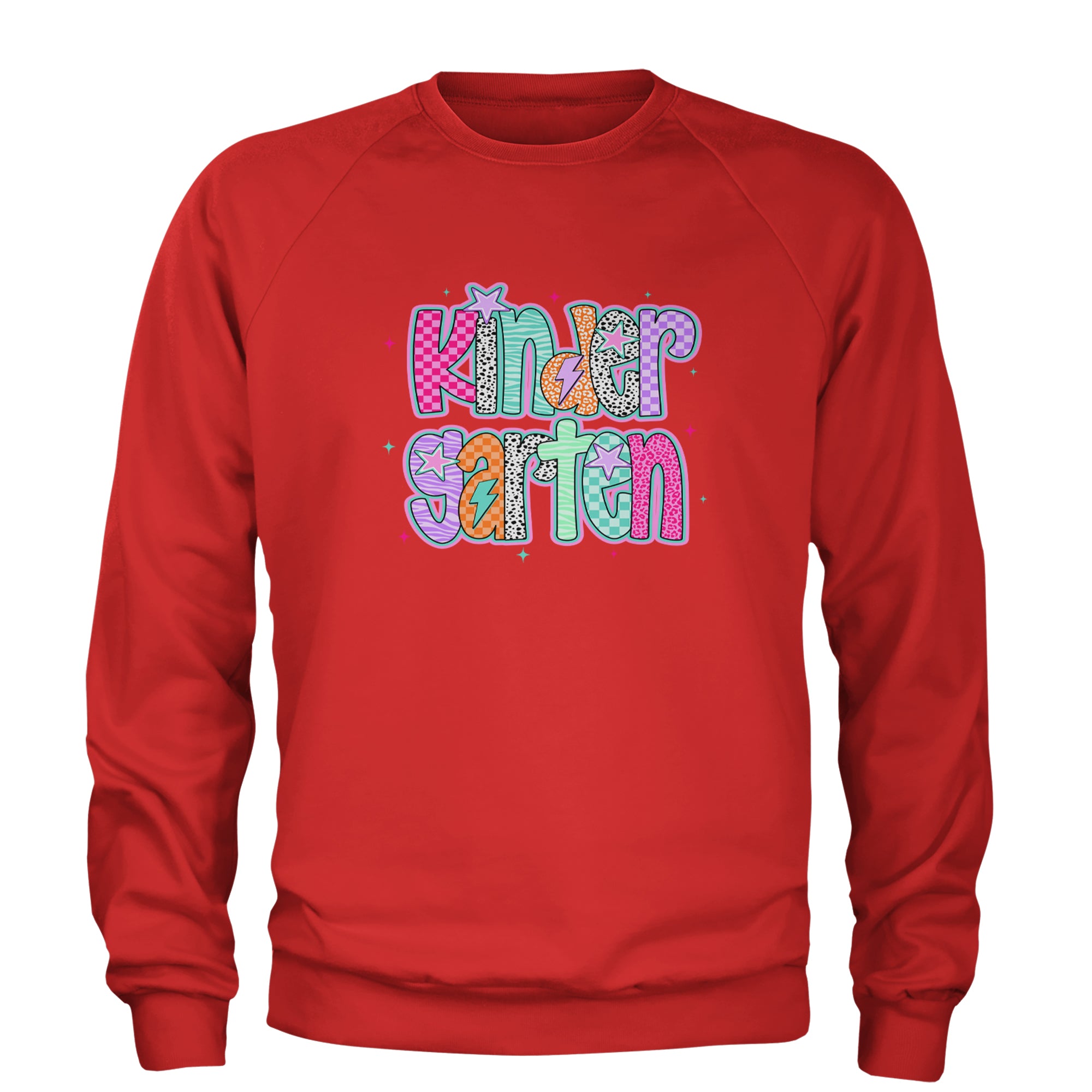 Kindergarten Cutie Colorful Back to School Adult Crewneck Sweatshirt Red