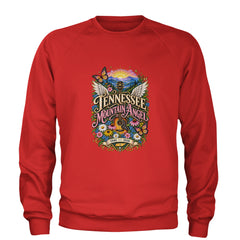Tennessee Mountain Angel Wings Dolly Adult Crewneck Sweatshirt Red