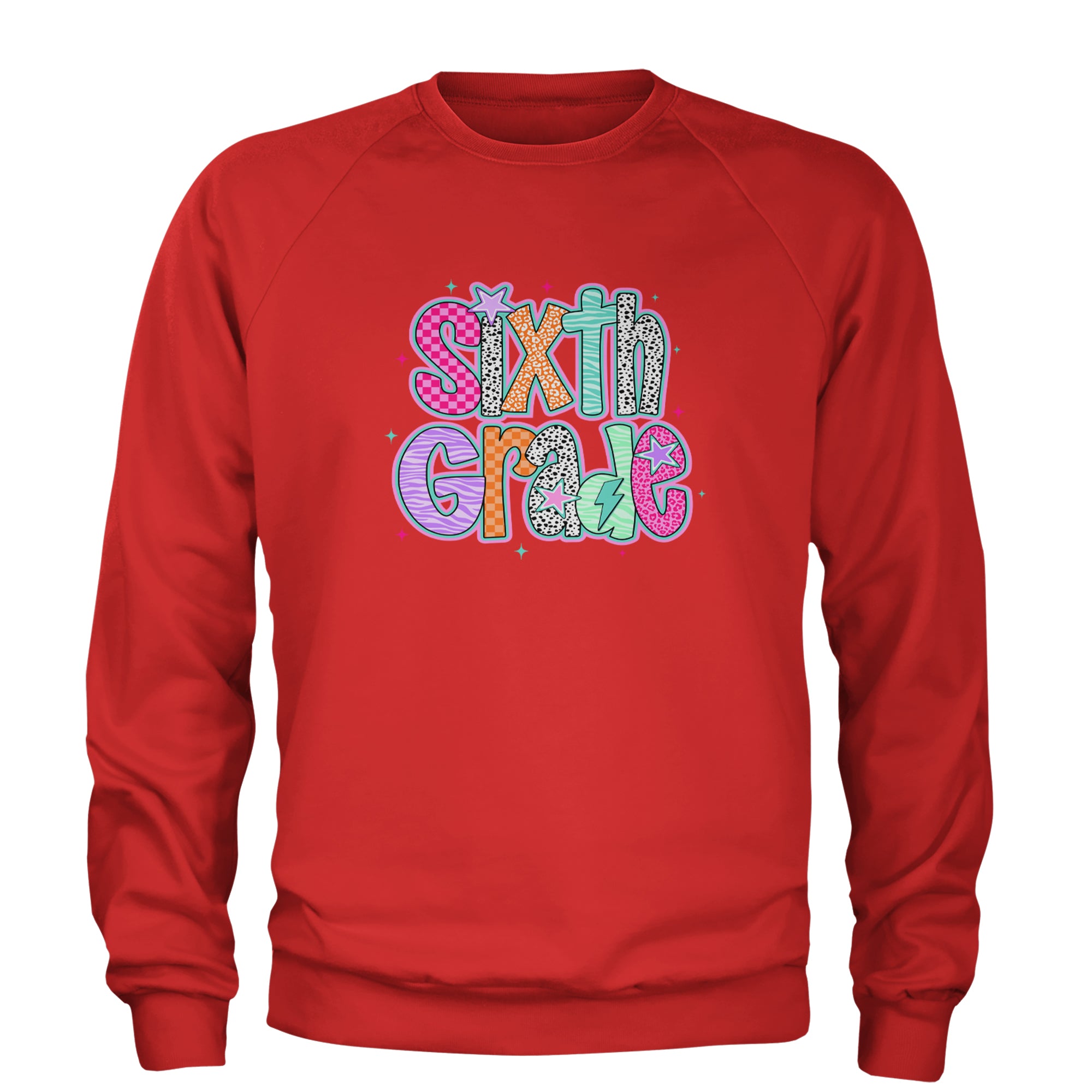 Sixth Grade Colorful Back to School Adult Crewneck Sweatshirt Red