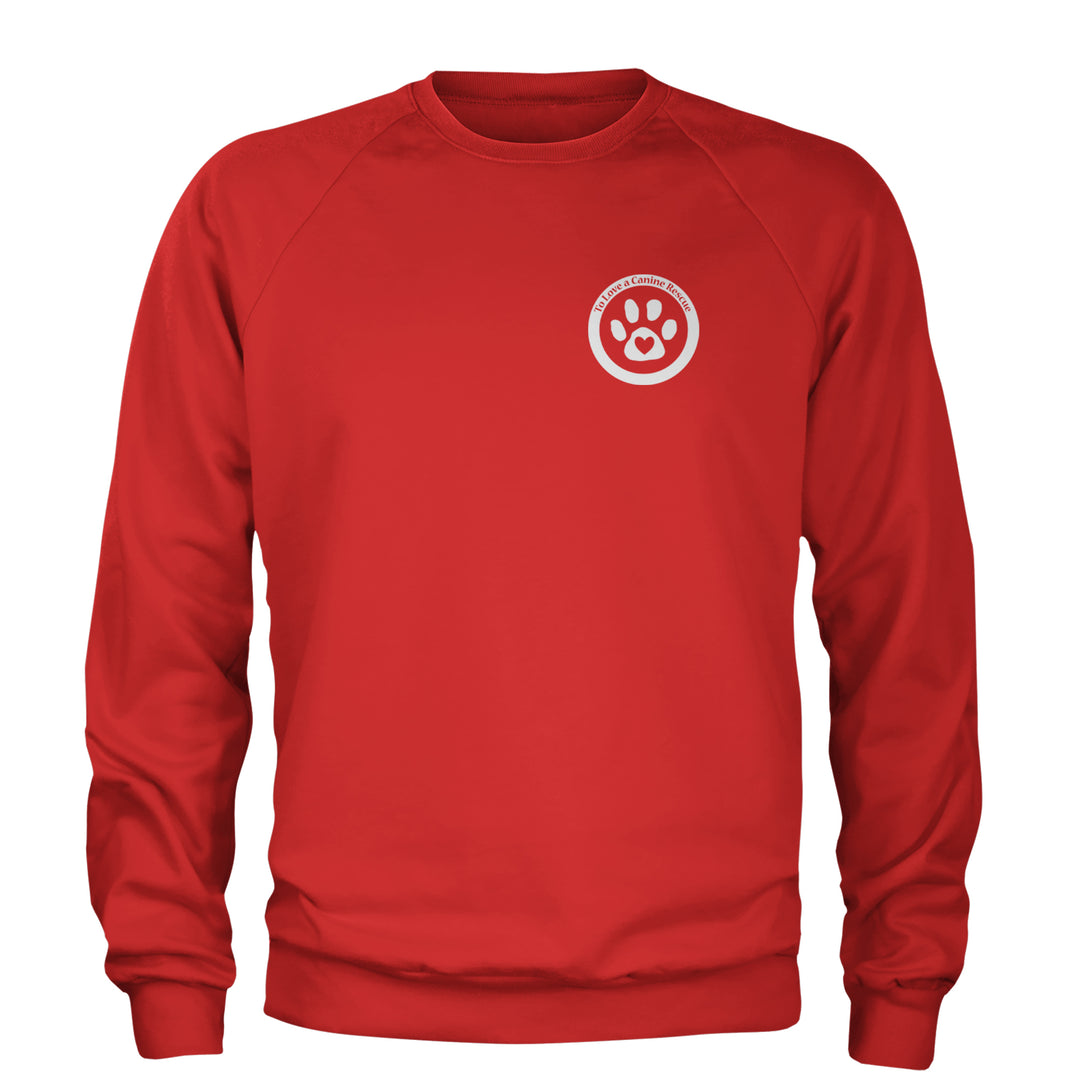 TLC To Love a Canine Dog Rescue White Adult Crewneck Sweatshirt Red
