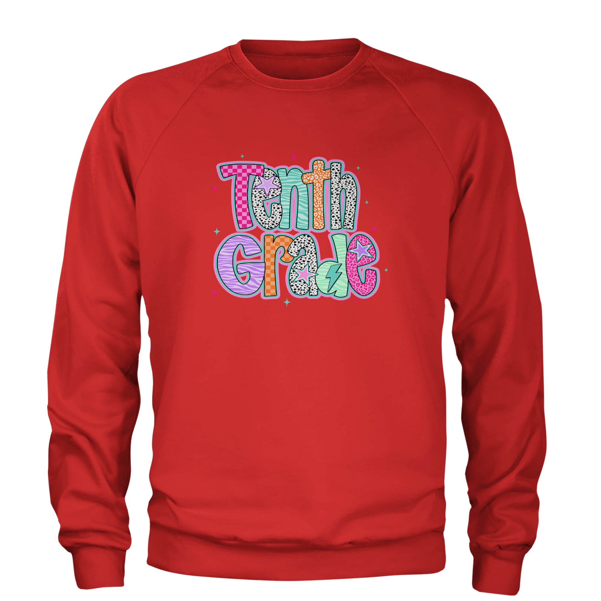 Tenth Grade Trendsetter Colorful Back to School Adult Crewneck Sweatshirt Red
