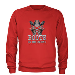 Boots On The Ground Bling Adult Crewneck Sweatshirt Red