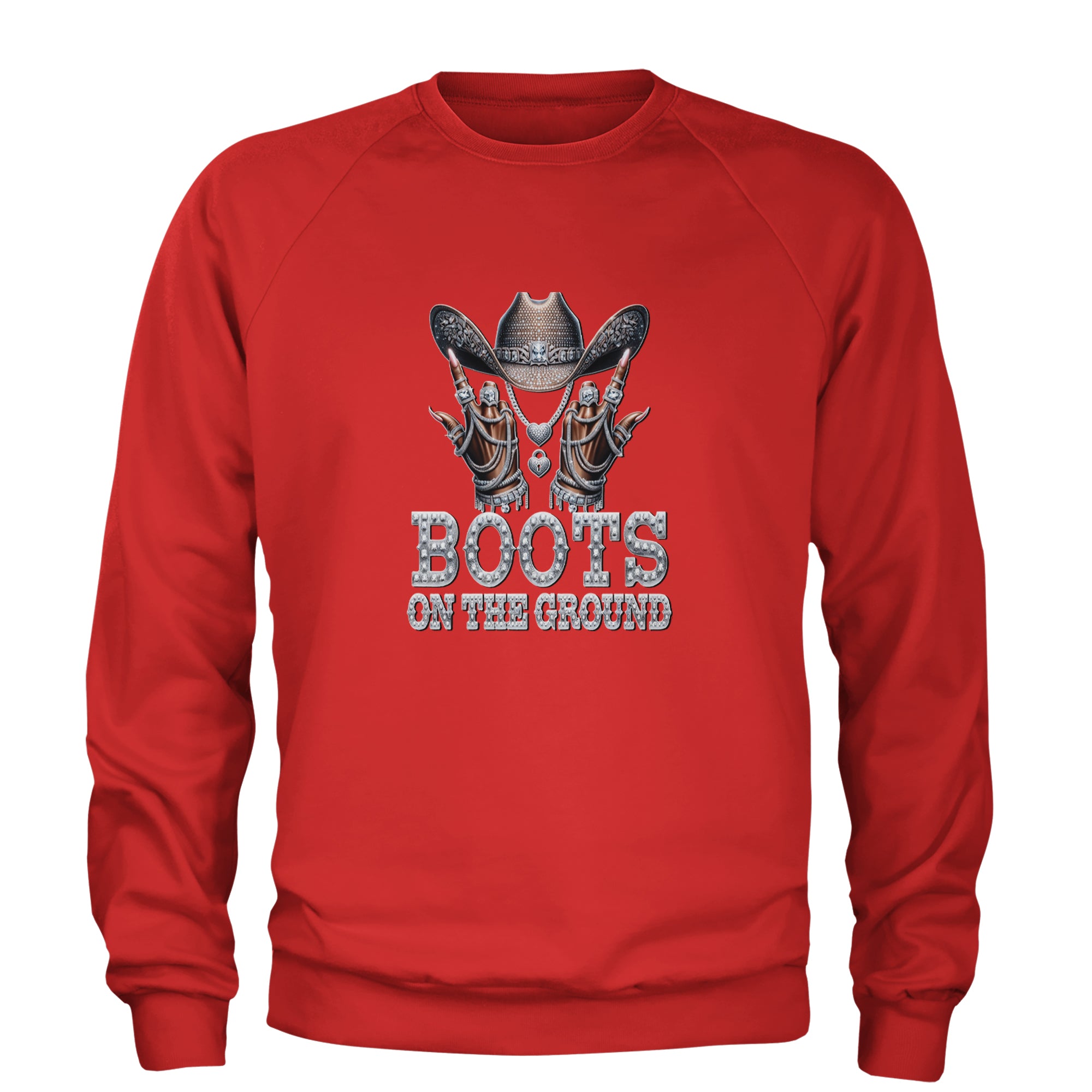 Boots On The Ground Bling Adult Crewneck Sweatshirt Red