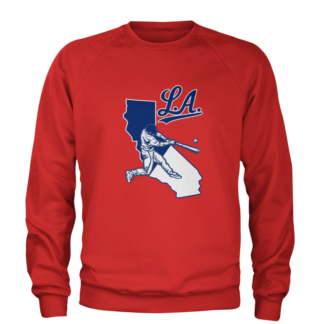 Los Angeles Baseball Batter Up Adult Crewneck Sweatshirt Red