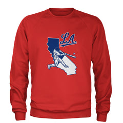 Los Angeles Baseball Batter Up Adult Crewneck Sweatshirt Red