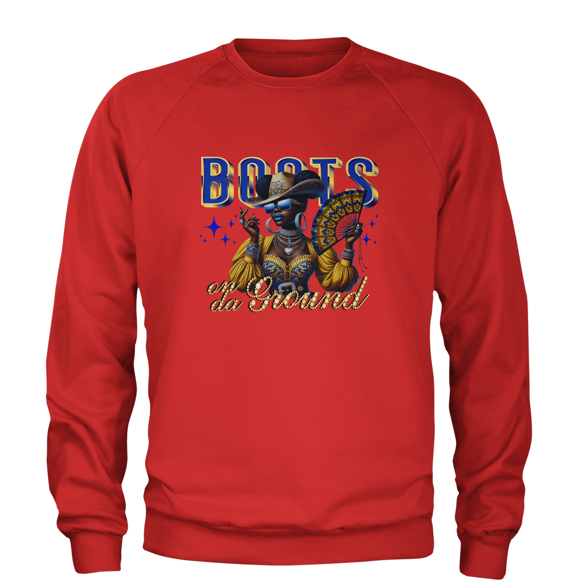 Boots On Da Ground Folding Fan Adult Crewneck Sweatshirt Red