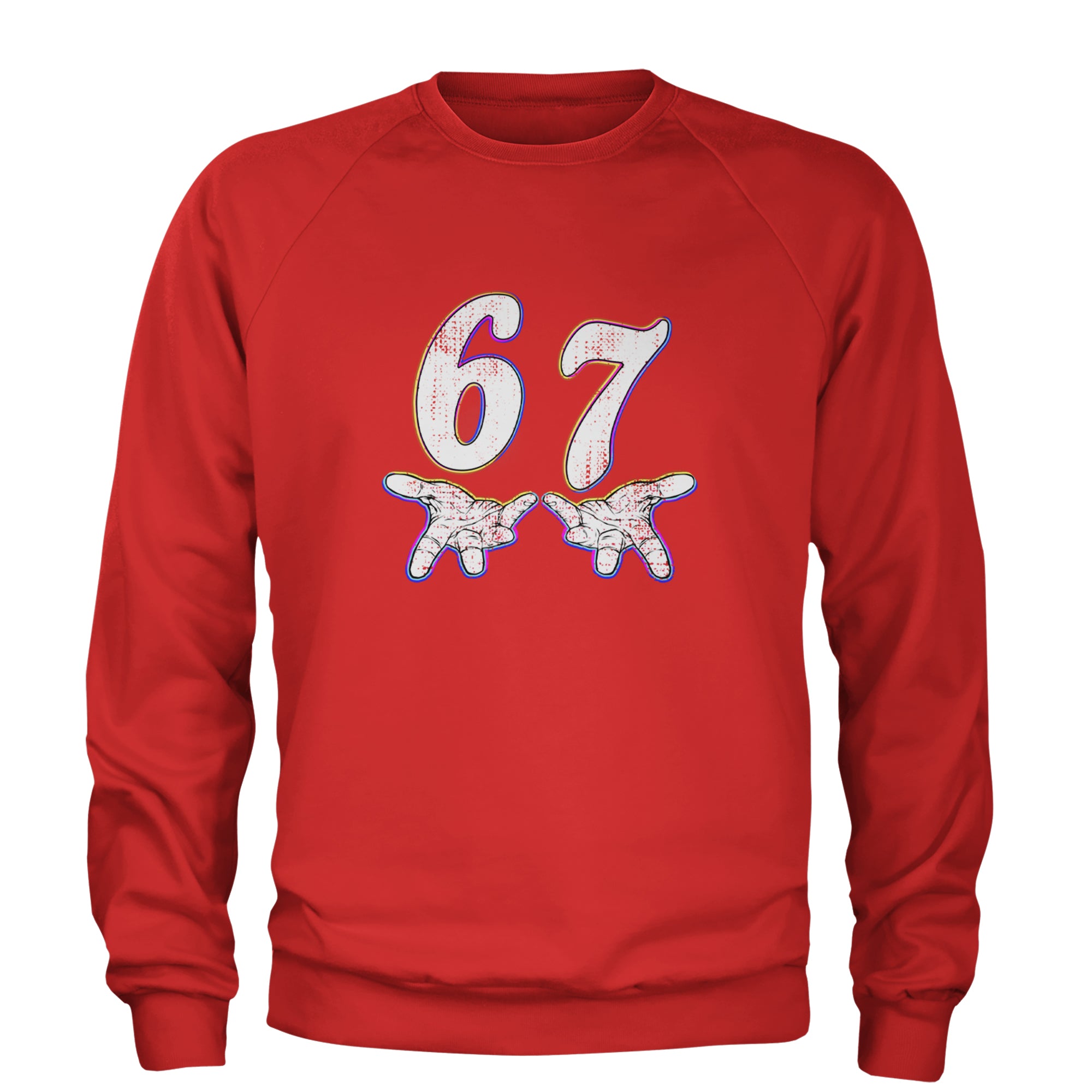 67 Hands Meme Viral Drill Adult Crewneck Sweatshirt Red