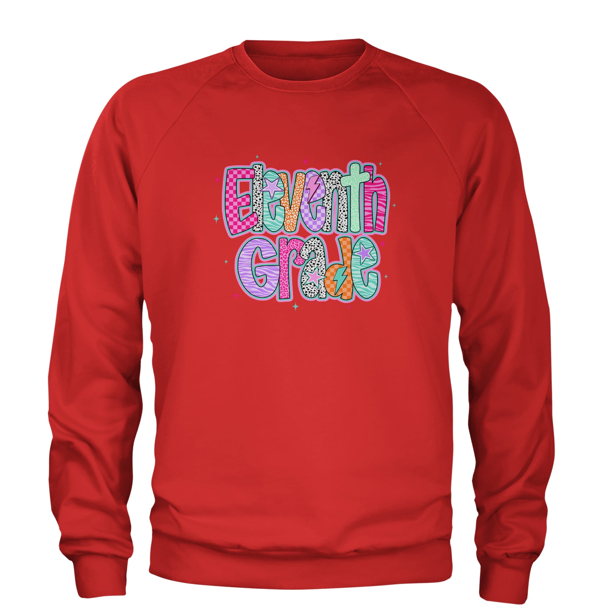 Eleventh Grade Extra Colorful Back to School Adult Crewneck Sweatshirt Red