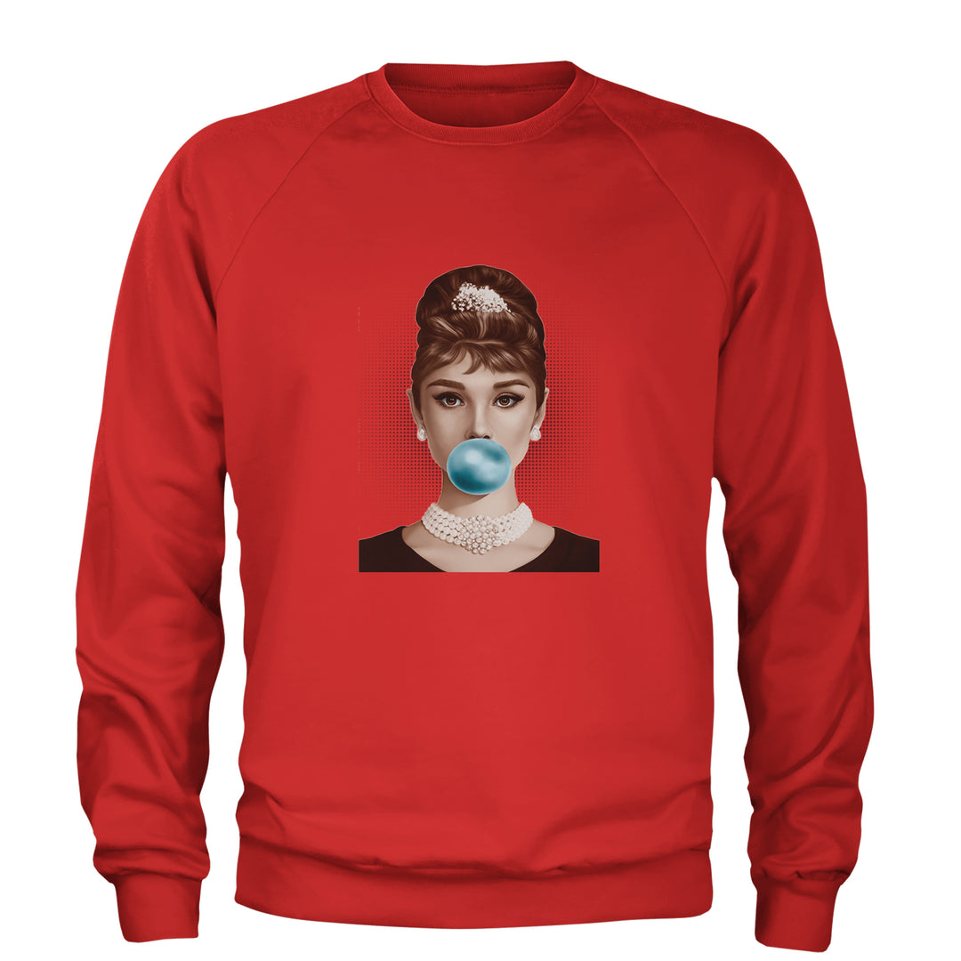 Audrey Hepburn Chewing Bubble Gum American Icon Adult Crewneck Sweatshirt Red