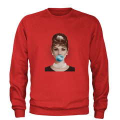 Audrey Hepburn Chewing Bubble Gum American Icon Adult Crewneck Sweatshirt Red