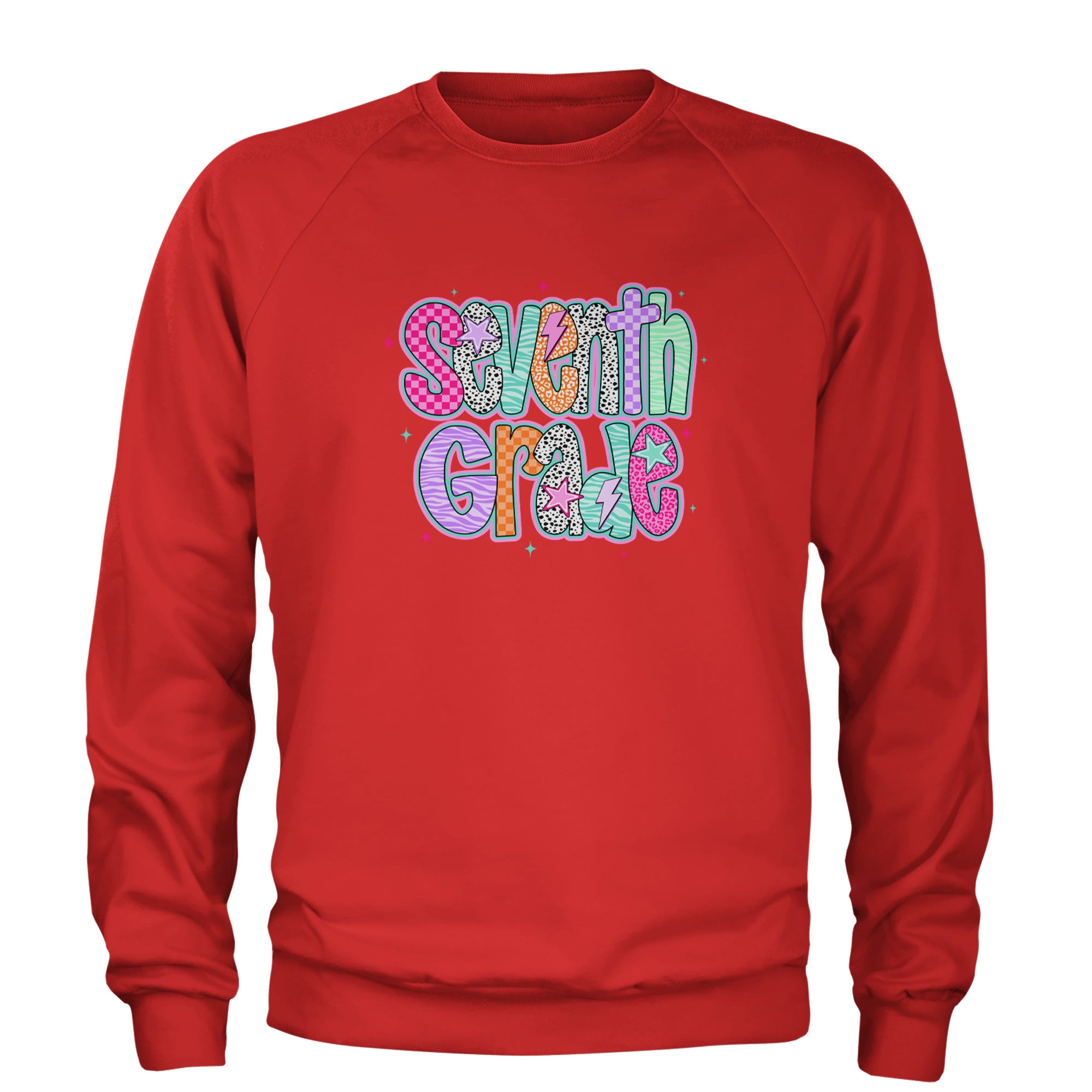 Seventh Grade Swagger Colorful Back to School Adult Crewneck Sweatshirt Red
