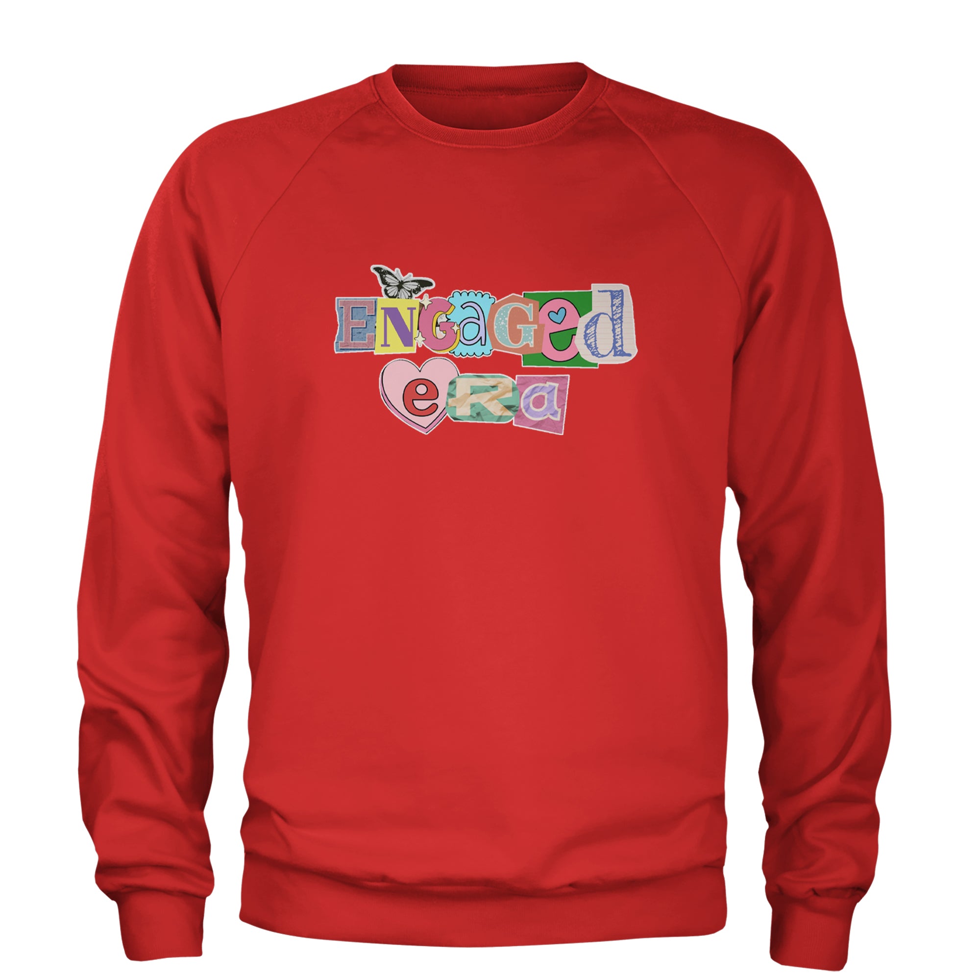 Engaged Era Aesthetic Retro Collage Design Adult Crewneck Sweatshirt Red