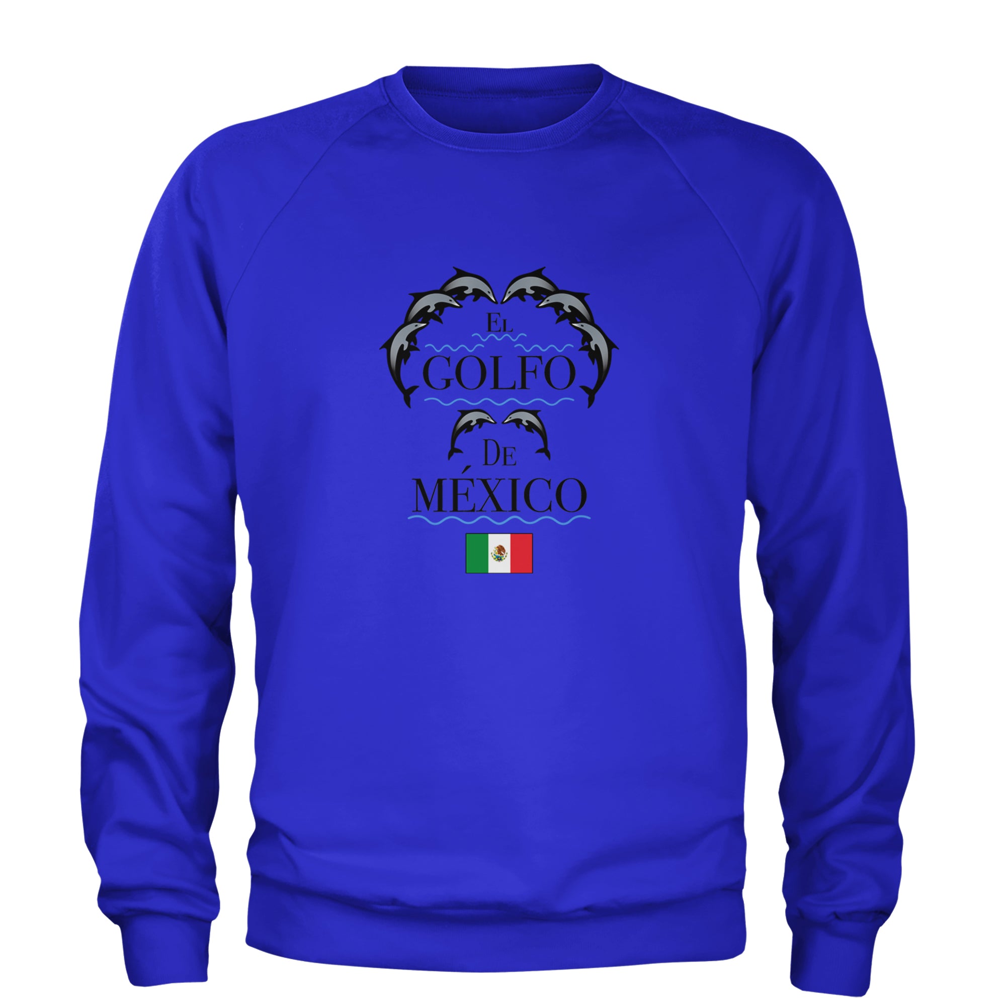 El Golfo De Mexico Dancing Dolphins Adult Crewneck Sweatshirt Royal Blue