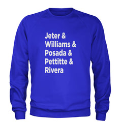 Jeter & Williams & Posada & Pettitte & Rivera Adult Crewneck Sweatshirt Royal Blue