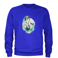 Mrs. Herpburn Iconic Watercolors Adult Crewneck Sweatshirt Royal Blue