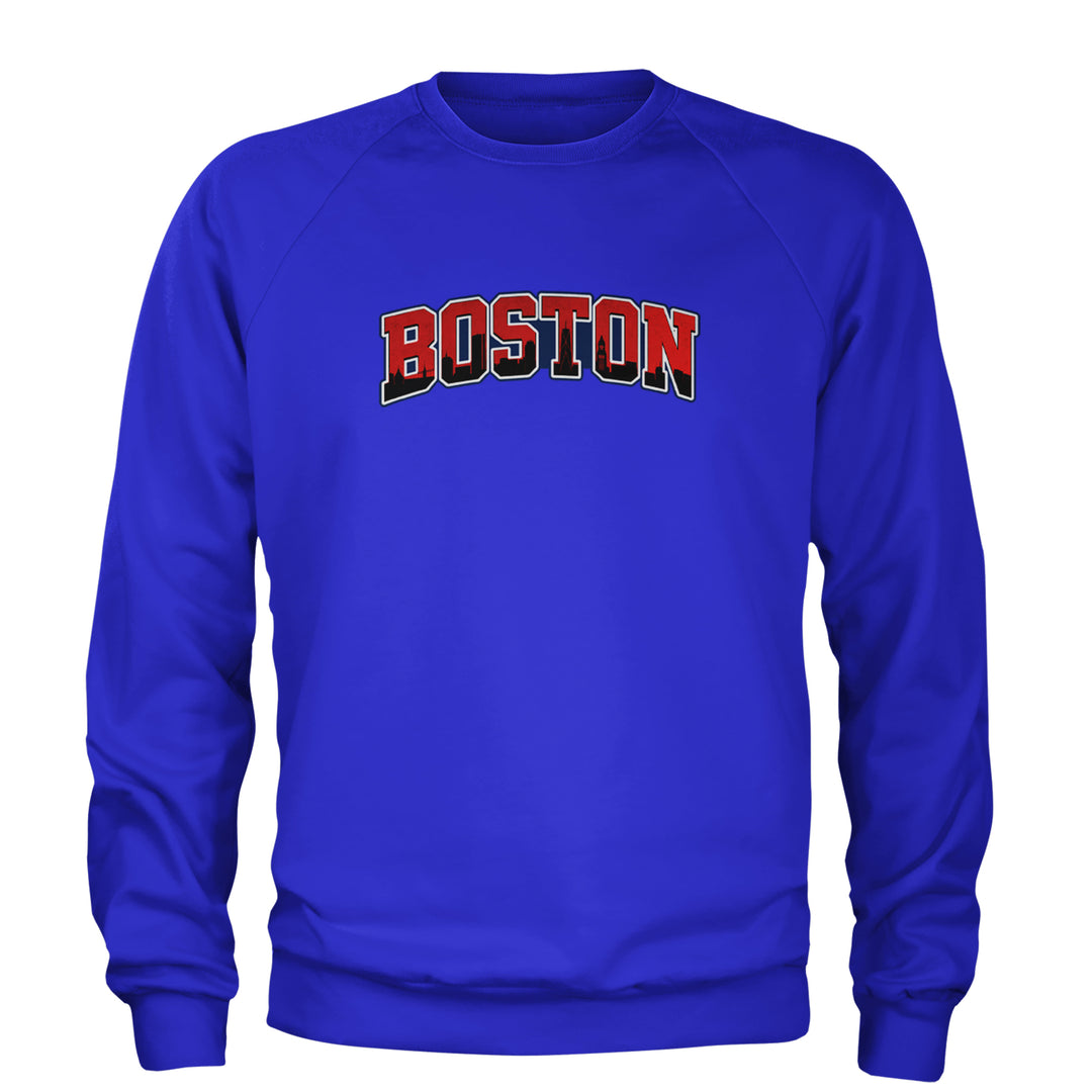 Boston City Pride Skyline Adult Crewneck Sweatshirt Royal Blue