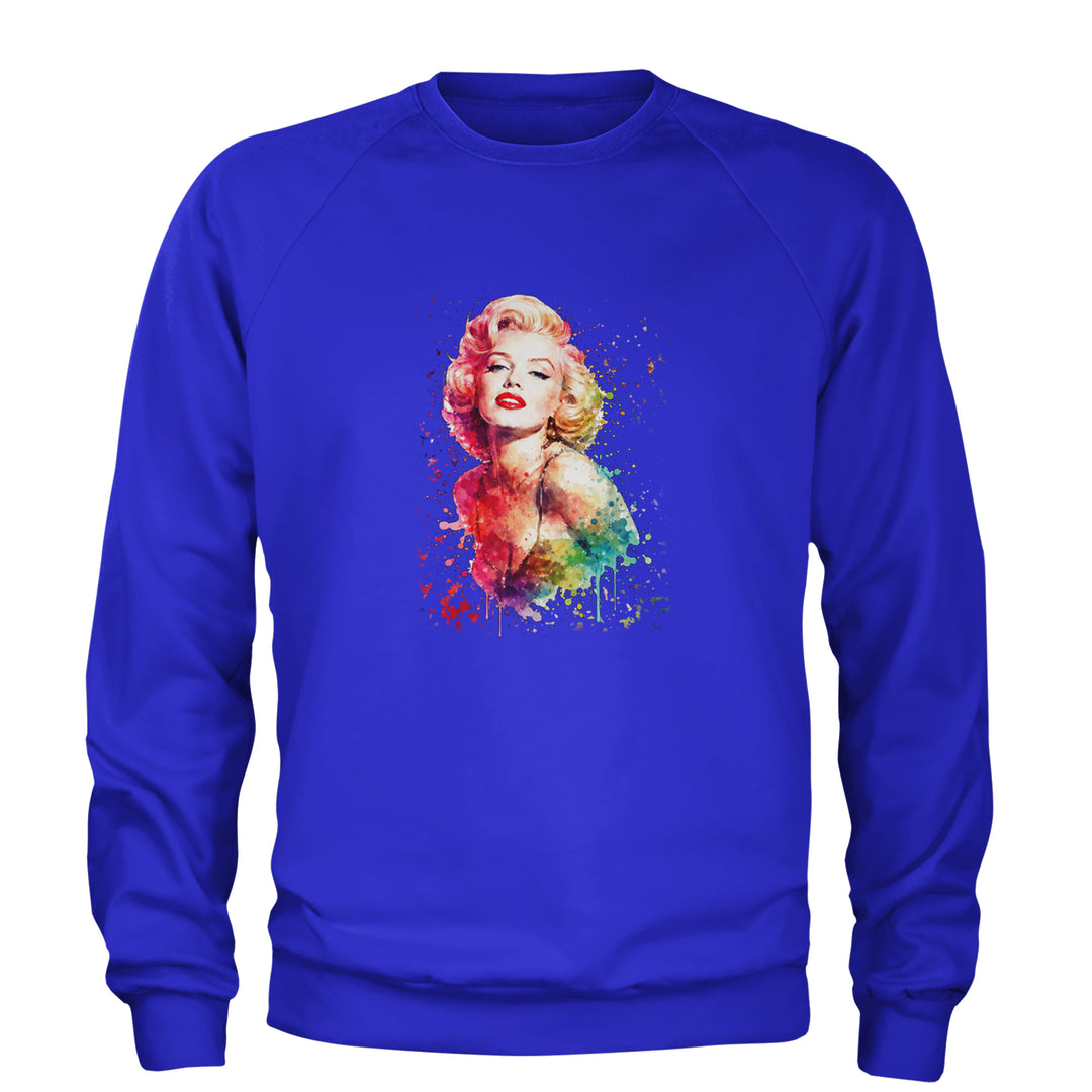 Mrs. Monroe Watercolors Bombshell Adult Crewneck Sweatshirt Royal Blue