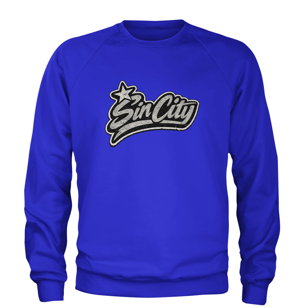 Sin City Vegas Retro Vintage Adult Crewneck Sweatshirt Royal Blue