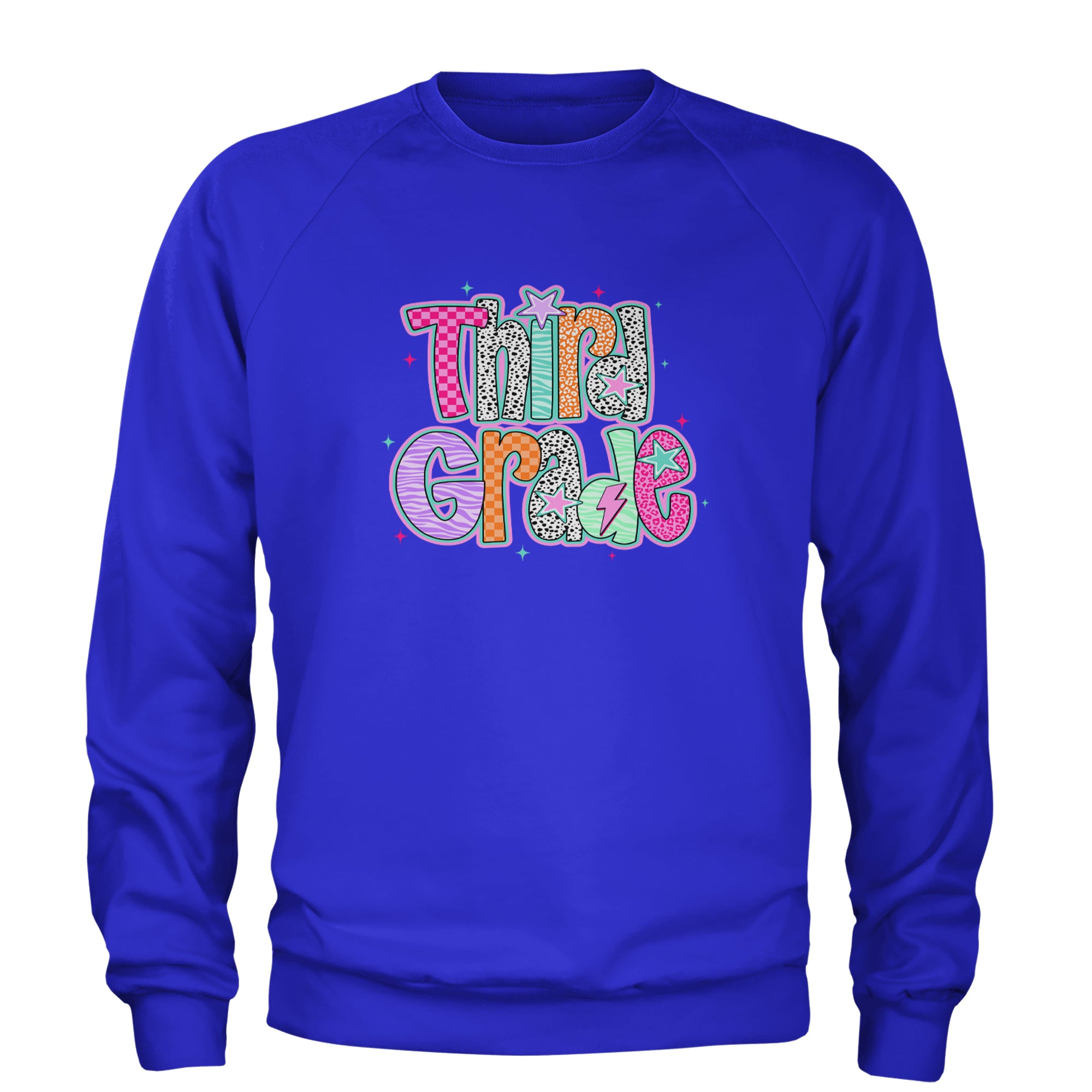 Third Grade Thunder Colorful Back to School Adult Crewneck Sweatshirt Royal Blue