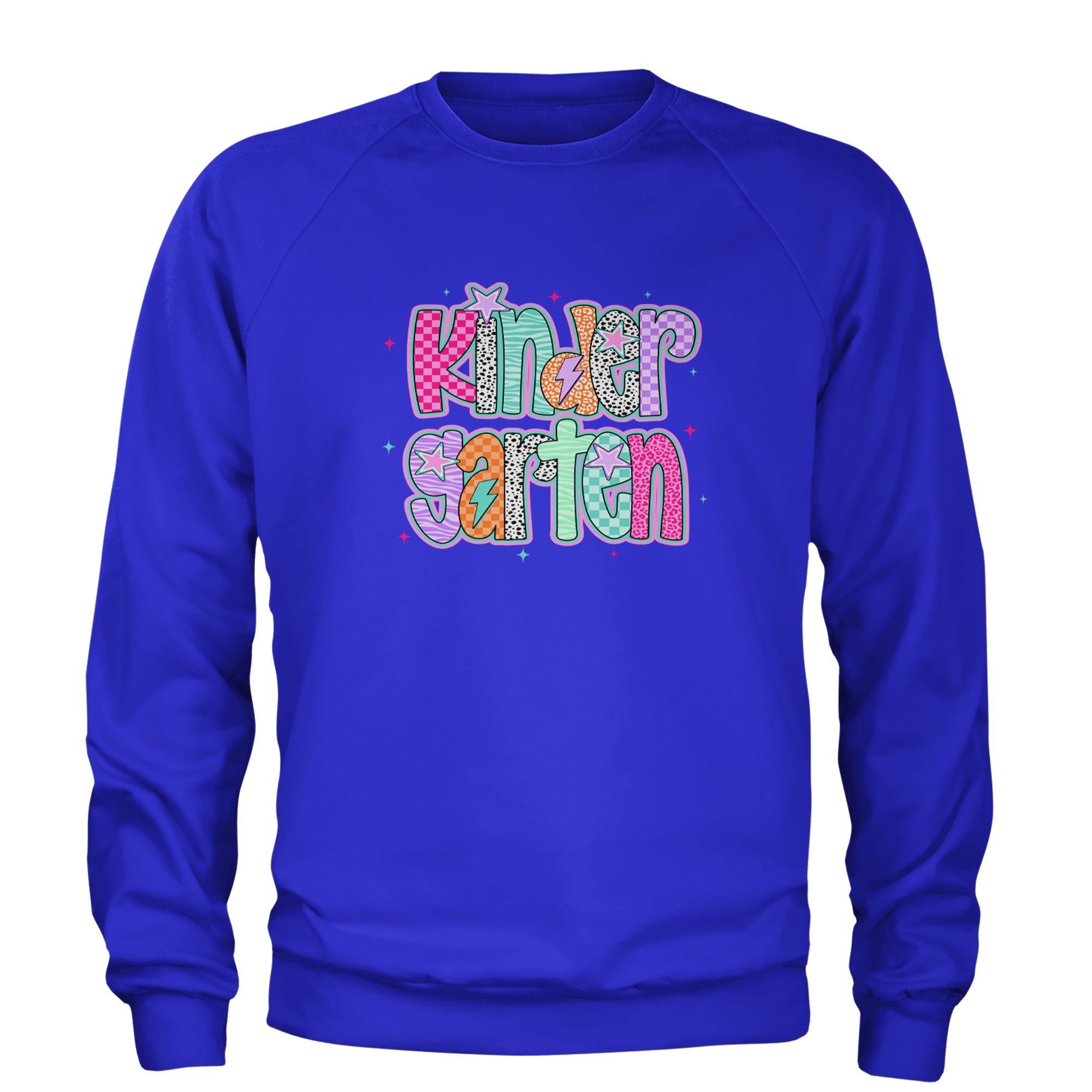 Kindergarten Cutie Colorful Back to School Adult Crewneck Sweatshirt Royal Blue