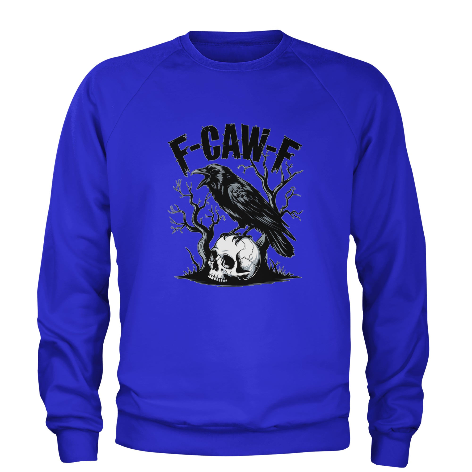 F-Caw-F Crow On Skull F-ck Off Gothic Adult Crewneck Sweatshirt Royal Blue
