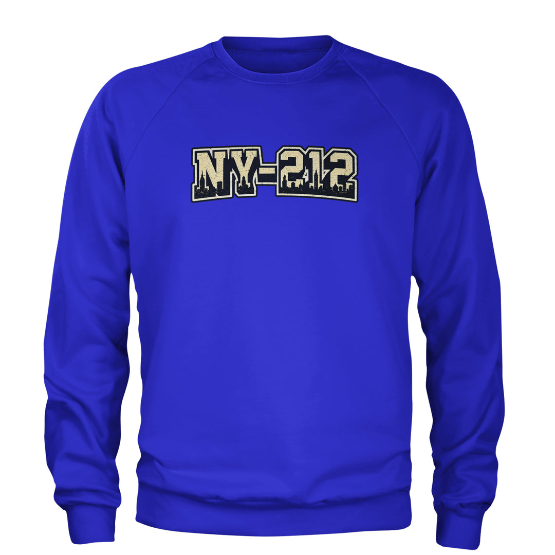 New York City 212 Area Code Skyline  Adult Crewneck Sweatshirt Royal Blue