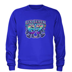 Six Seven 67 Retro Pixel Buddies Adult Crewneck Sweatshirt Royal Blue