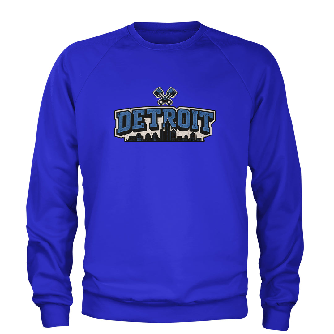 Detroit Motor City Retro Piston Adult Crewneck Sweatshirt Royal Blue