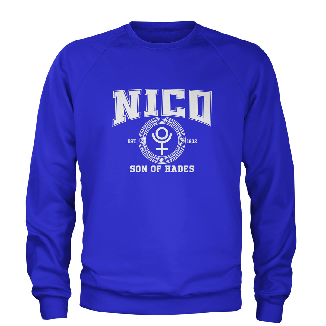 Nico Son of Hades Underworld Crest Adult Crewneck Sweatshirt Royal Blue