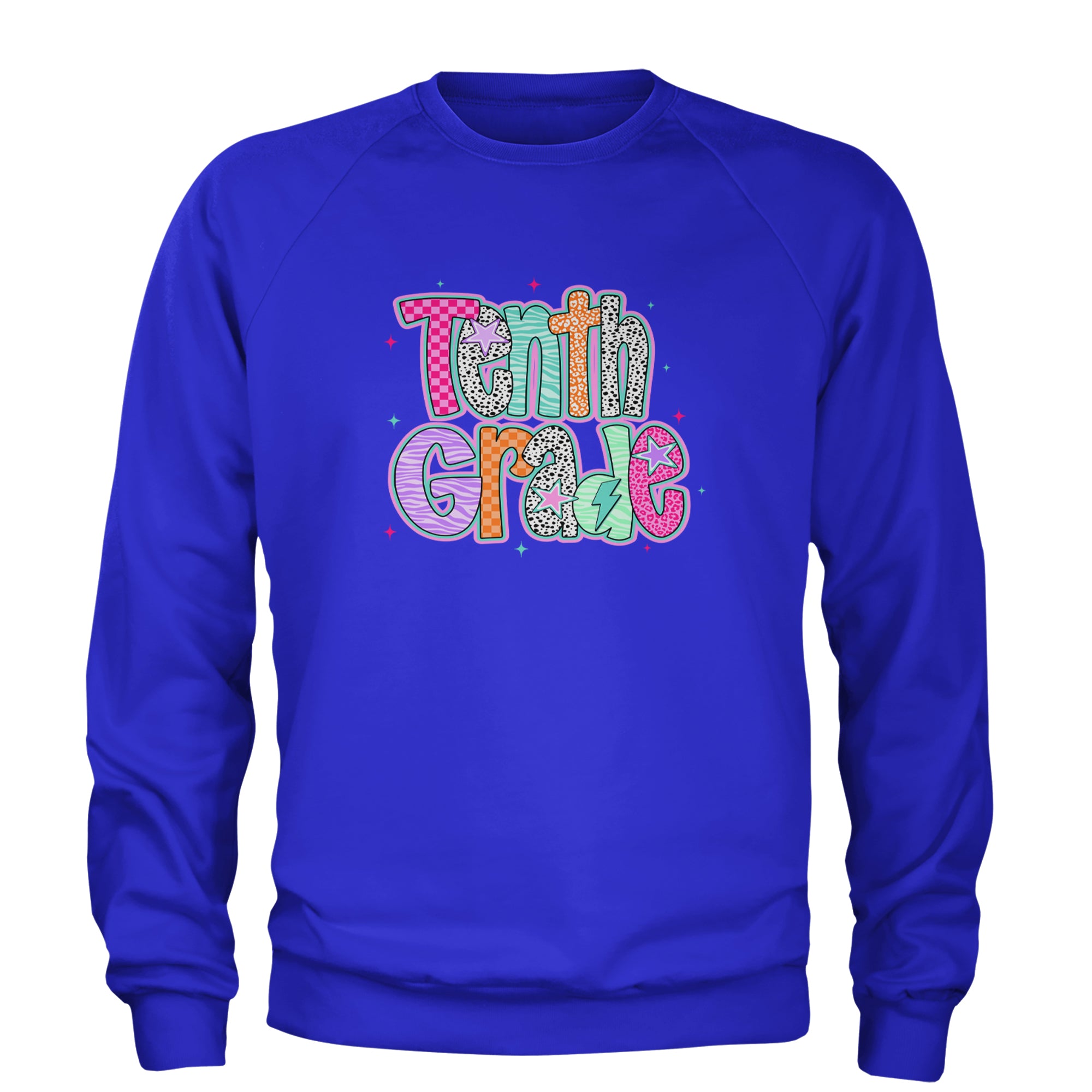 Tenth Grade Trendsetter Colorful Back to School Adult Crewneck Sweatshirt Royal Blue