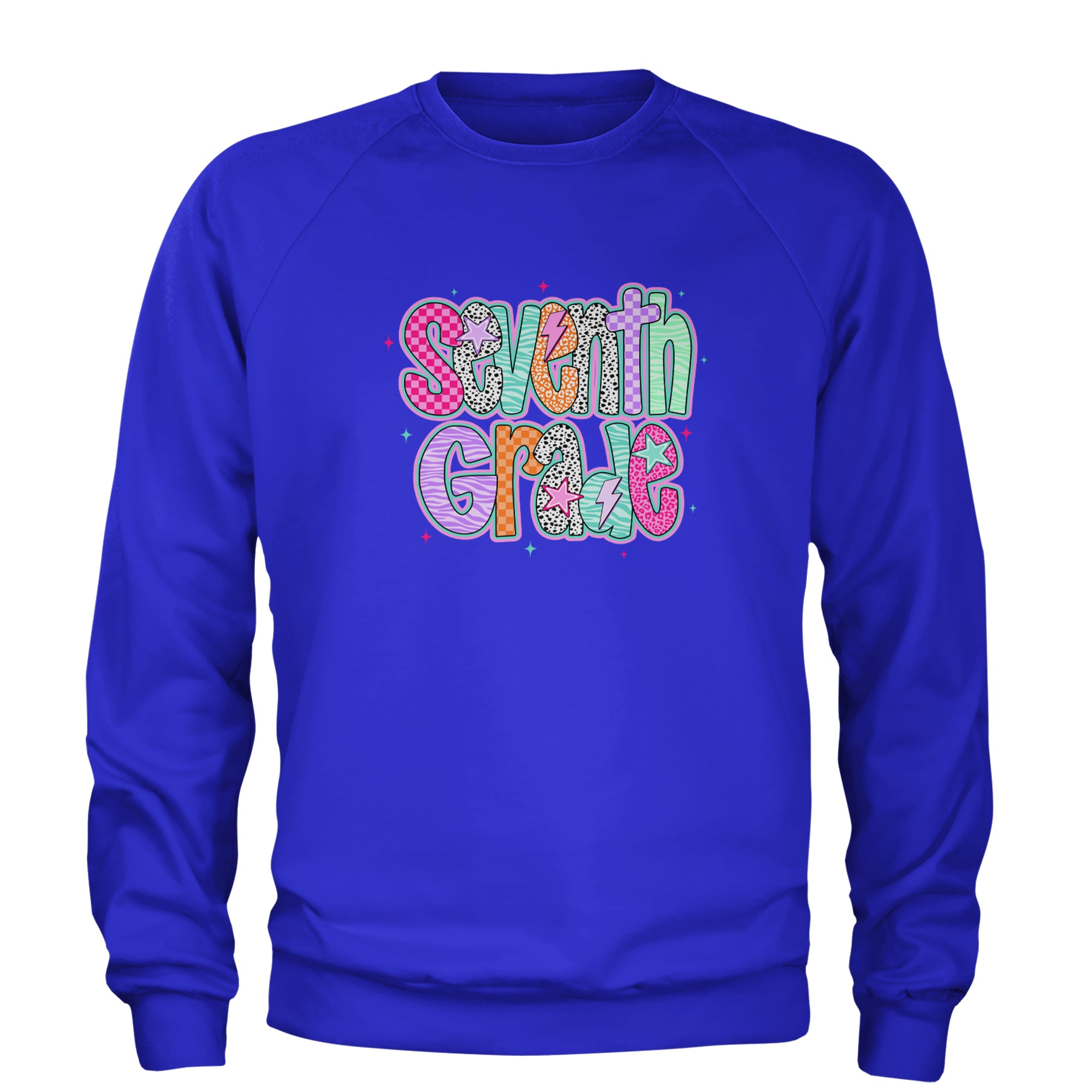 Seventh Grade Swagger Colorful Back to School Adult Crewneck Sweatshirt Royal Blue