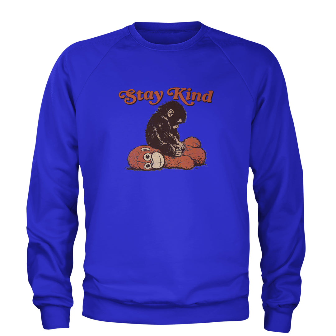 Punch Stay Kind Macaque Adult Crewneck Sweatshirt Royal Blue