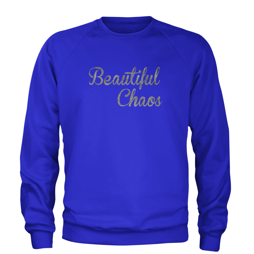 Beautiful Chaos Glitter Music Festival Adult Crewneck Sweatshirt Royal Blue