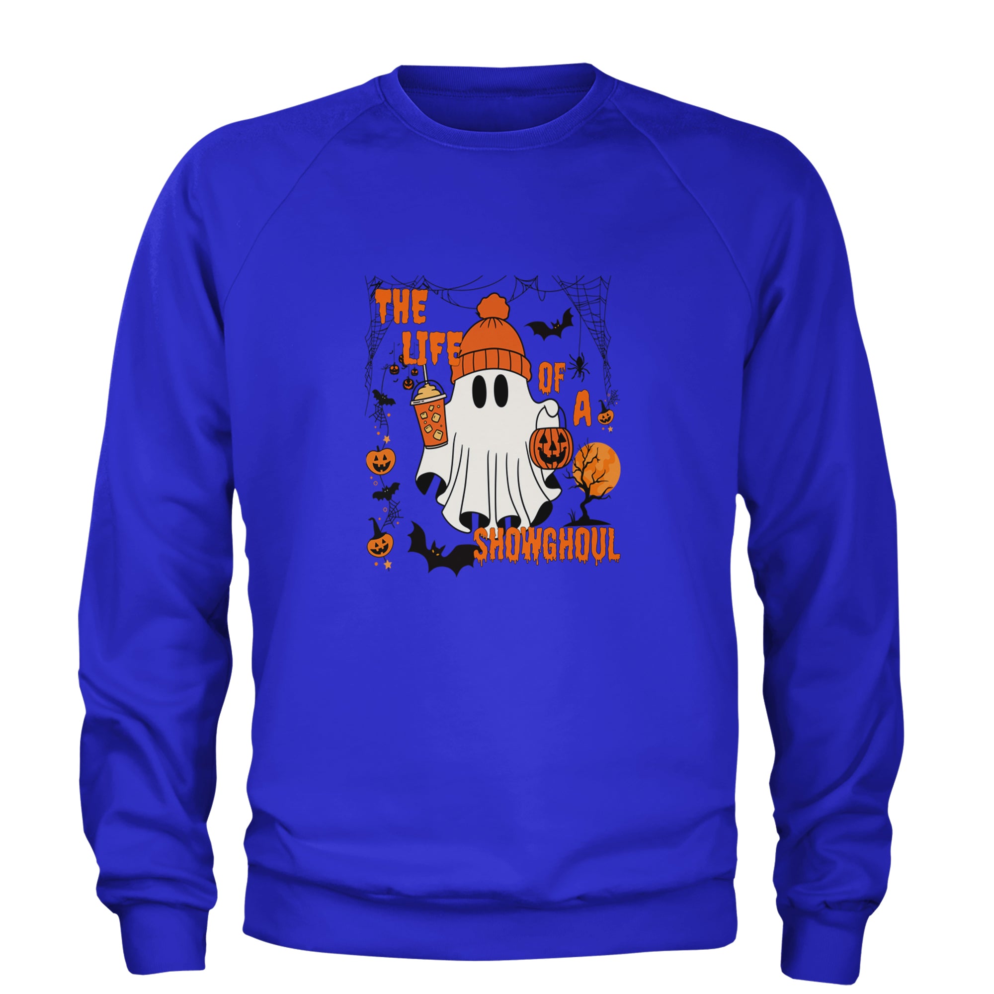 Life of a Showghoul Halloween Showgirl Vibes Adult Crewneck Sweatshirt Royal Blue