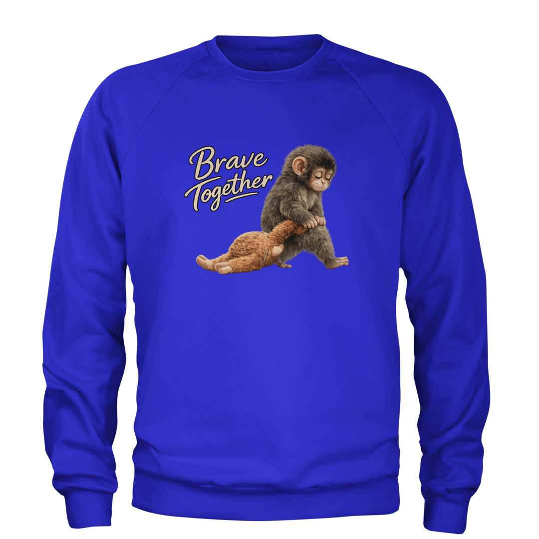 Punch Brave Together Stuffed Animal Adult Crewneck Sweatshirt Royal Blue