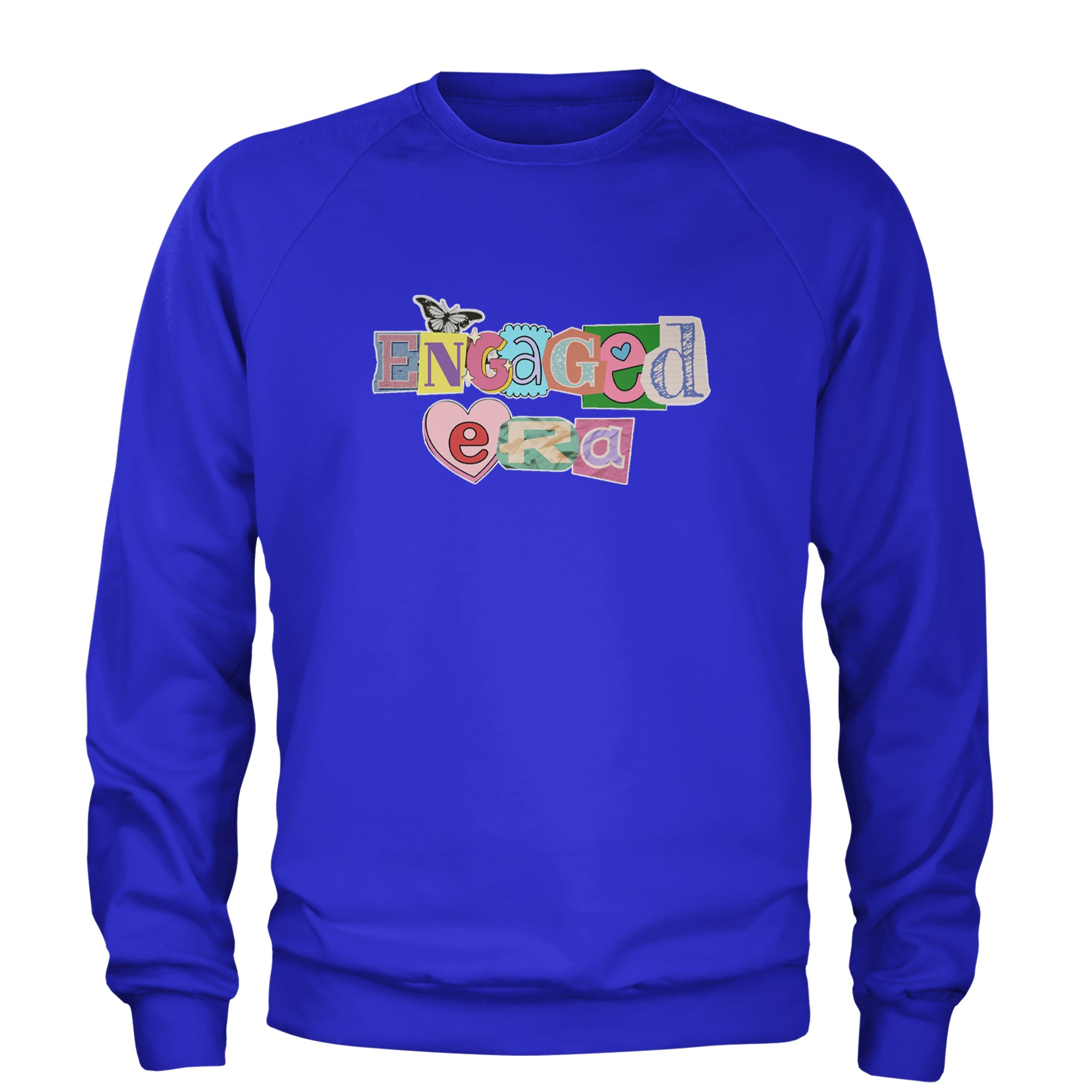 Engaged Era Aesthetic Retro Collage Design Adult Crewneck Sweatshirt Royal Blue